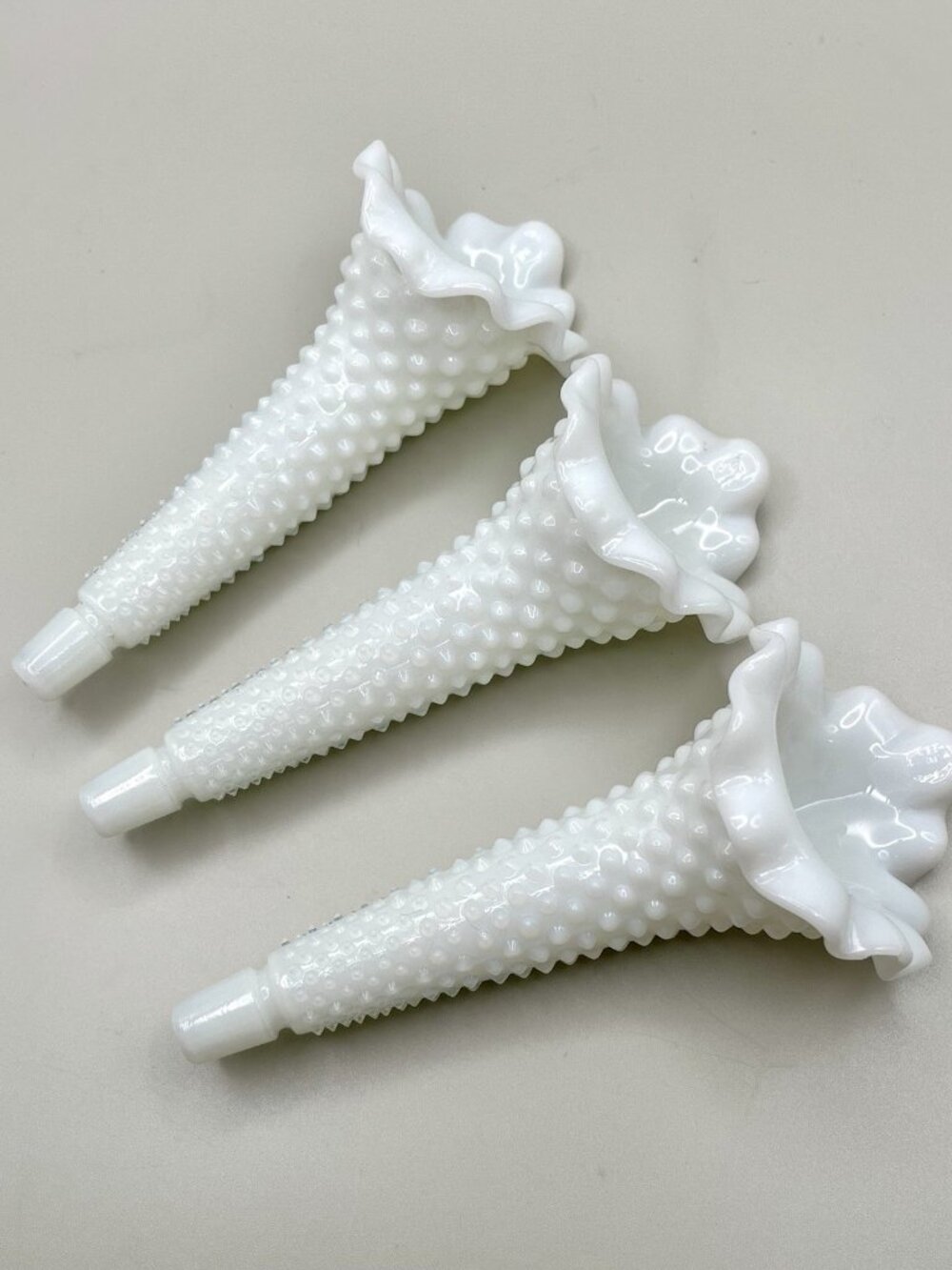 Vintage Fenton Hobnail Milk Glass Epergne Horns 6” Replacement Set of 3